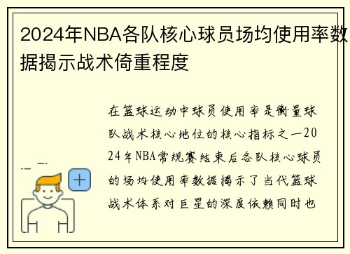 2024年NBA各队核心球员场均使用率数据揭示战术倚重程度